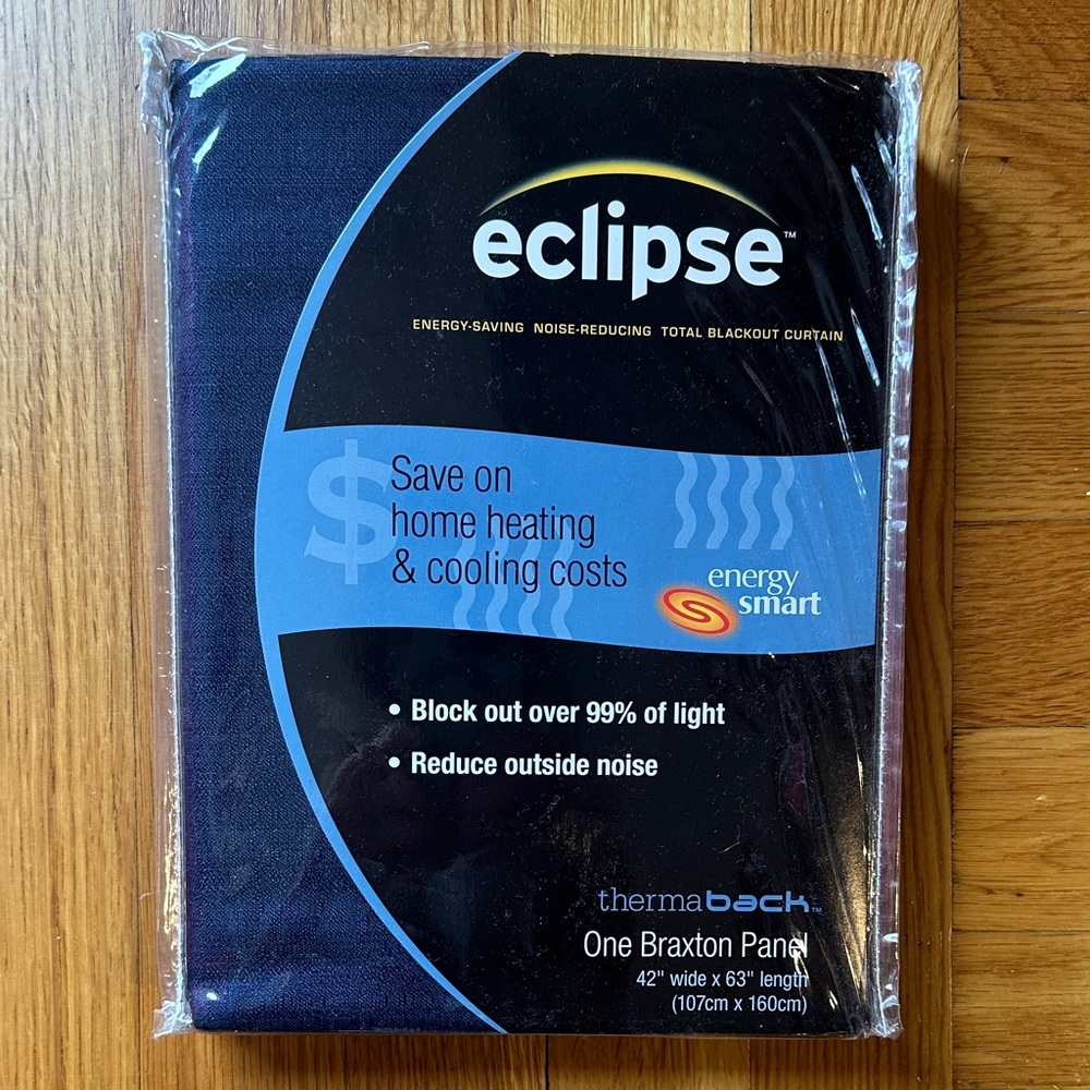 5 Eclipse Energy-Saving Block Out Navy Curtain Panels 42”wide x 63” long